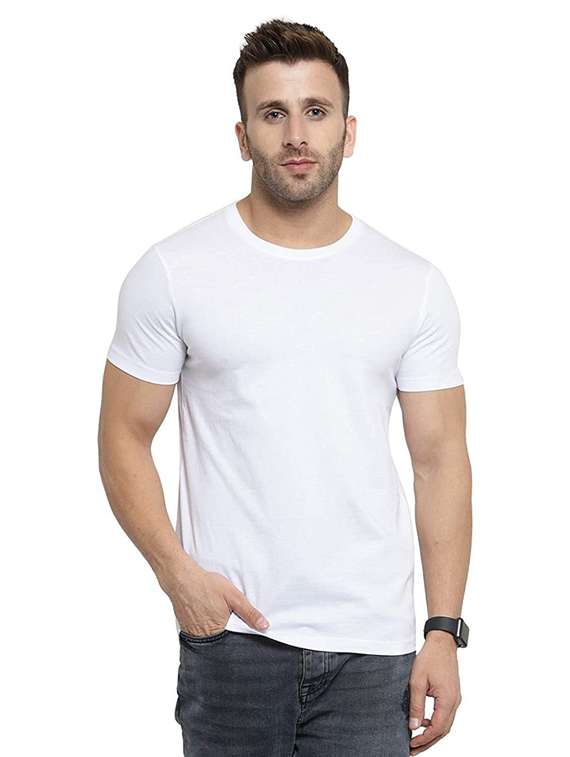 round neck solid front print t-shirt - 19324441 -  Zoom Image - 0