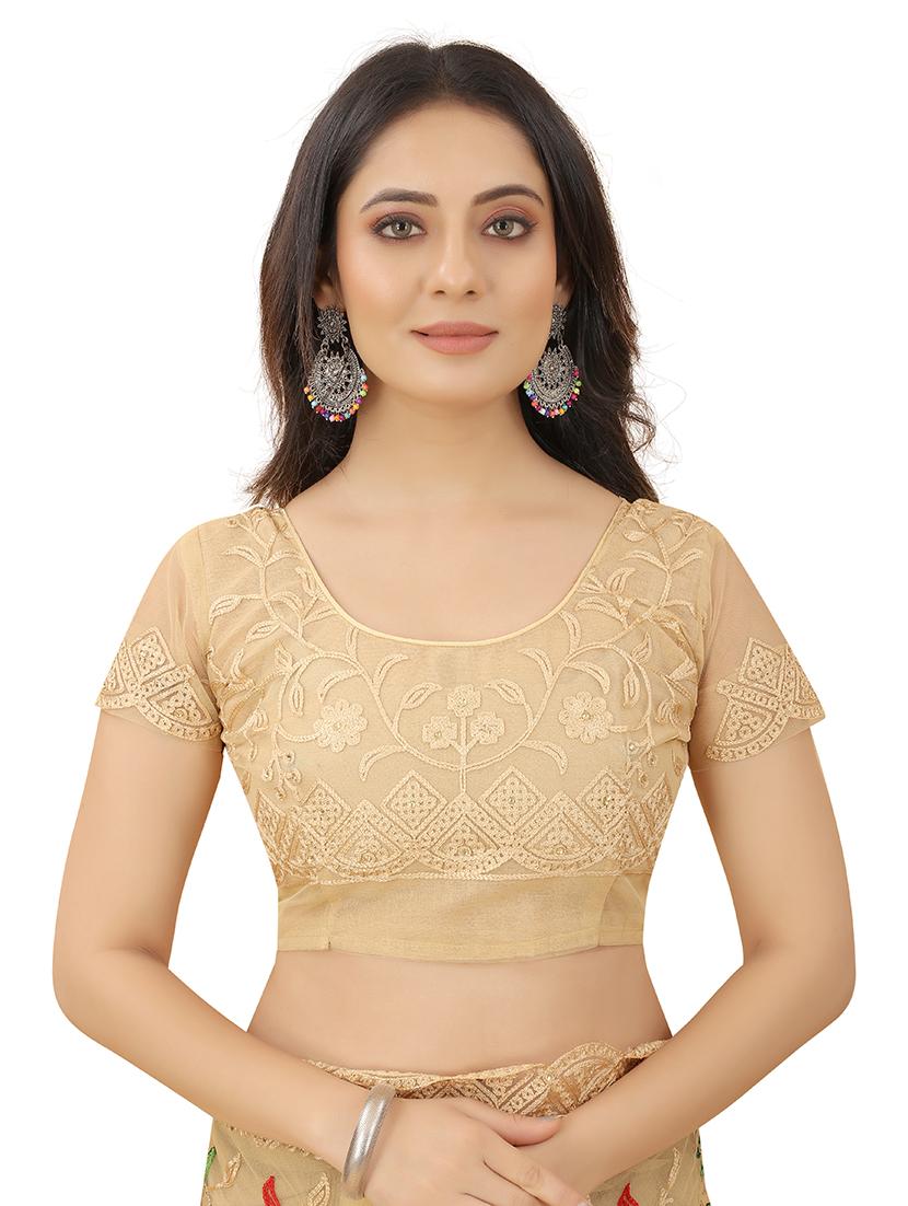 beige net embroidered saree with blouse - 19325732 - Standard Image - 2