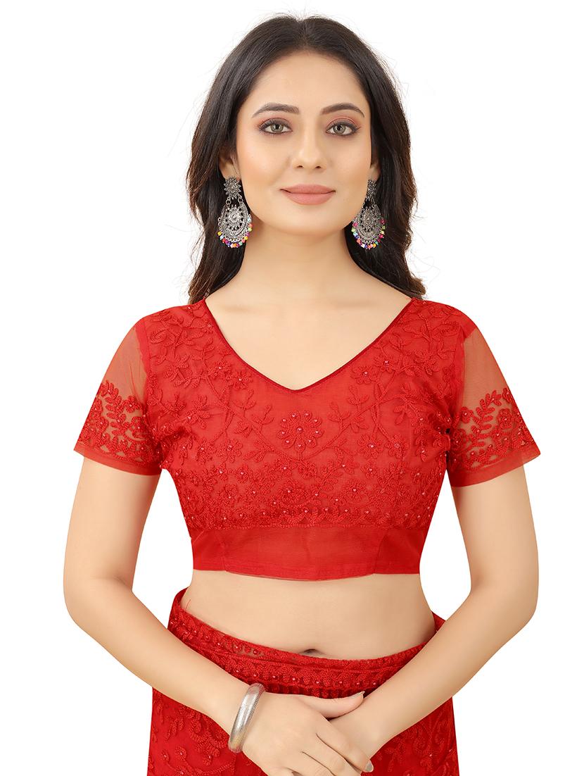 red net embroidered saree with blouse - 19325735 - Standard Image - 2