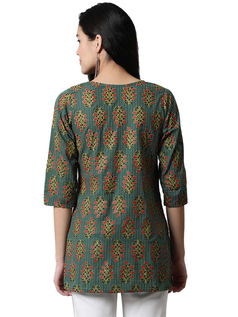 women three quarter sleeves straight kurti - 19326046 -  Standard Image - 2