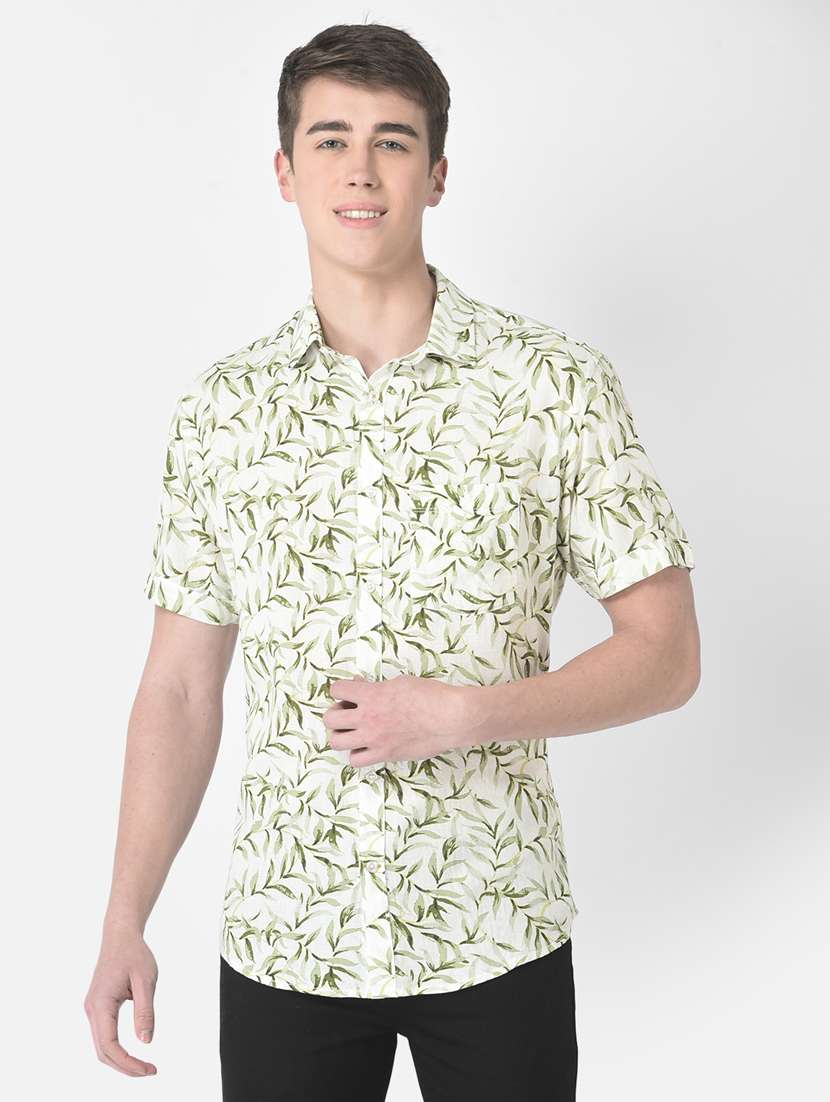 mens leaf print casual shirt