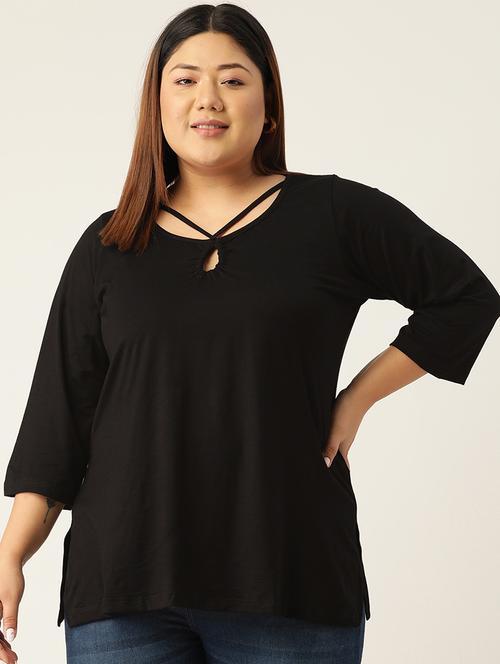 women's a line key hole neck top - 19326124 - Standard Image - 0