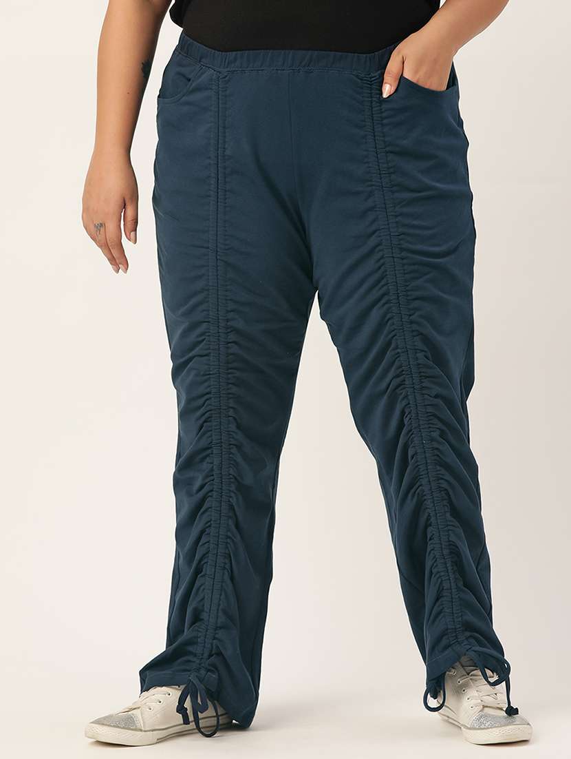 blue solid plus trouser