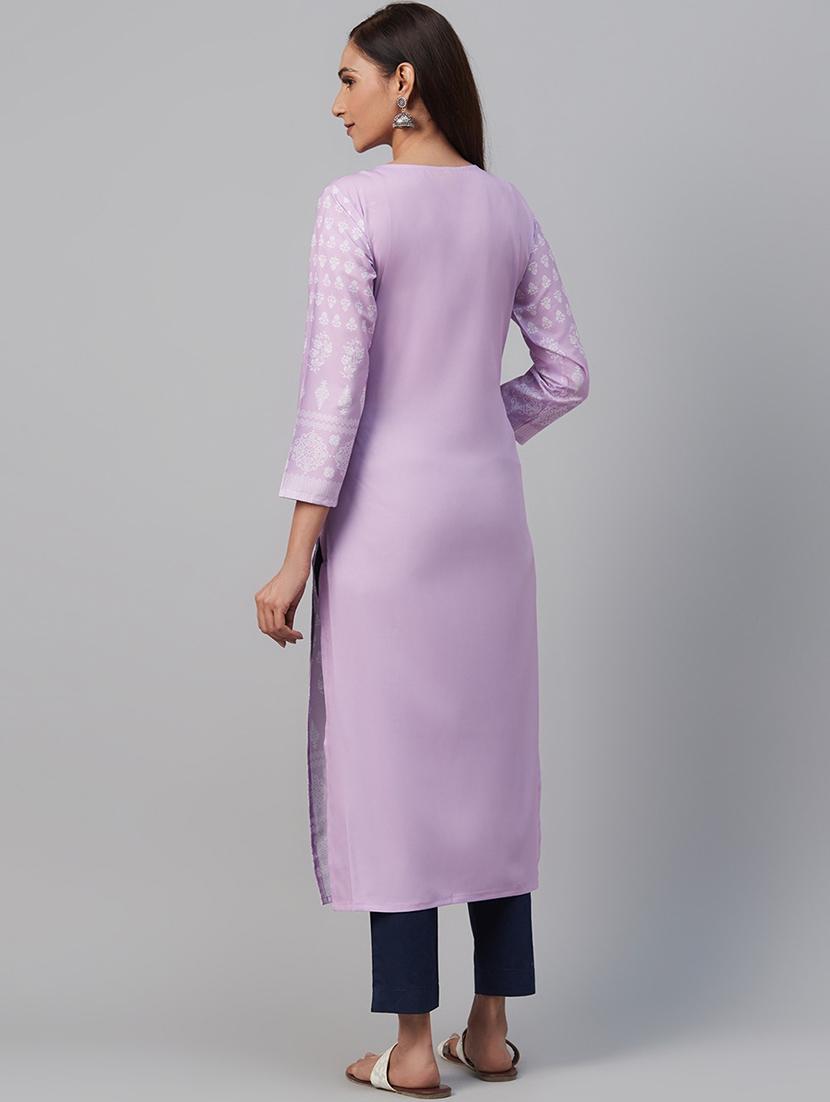 purple crepe straight kurta - 19328180 - Standard Image - 2