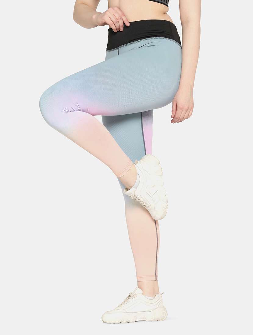 blue coloiured high rise yoga pants - 19328673 - Standard Image - 2