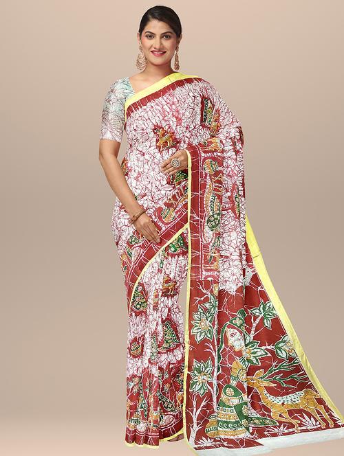 women's printed red colored saree with blouse - 19328773 -  Standard Image - 0