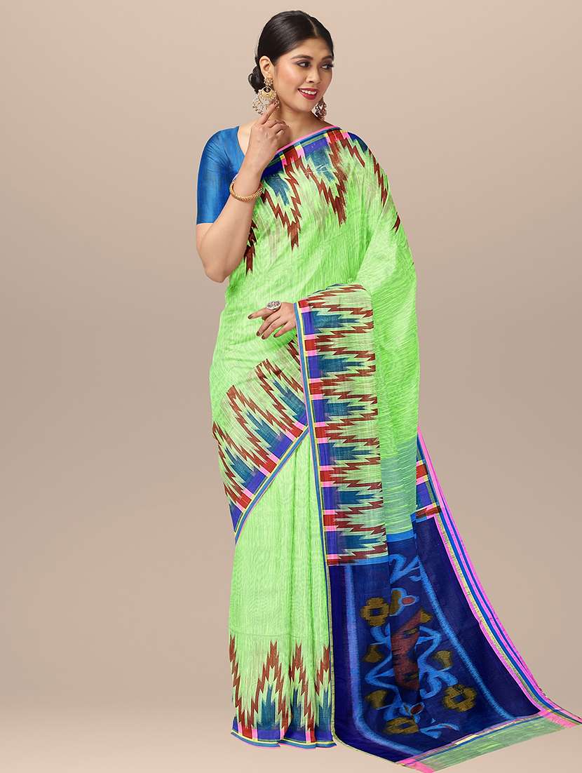 women's self design neon colored saree with blouse