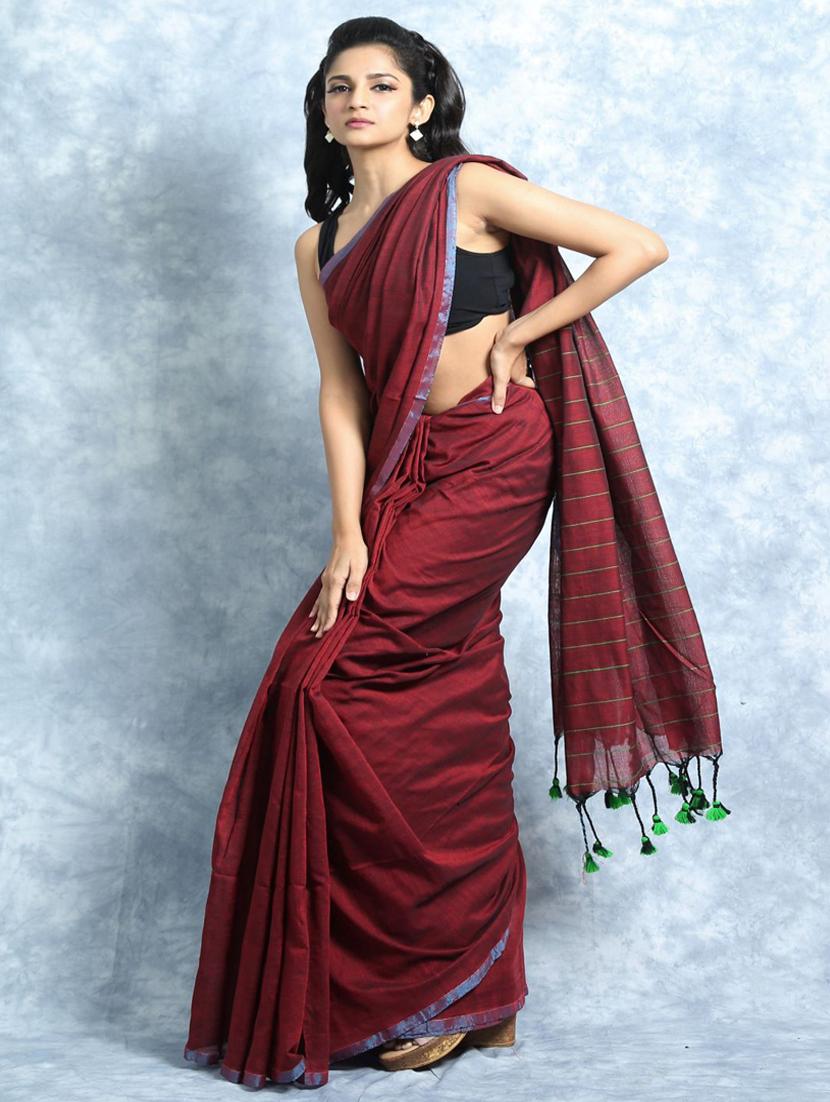 women's self design maroon colored saree with blouse - 19328911 - Standard Image - 2