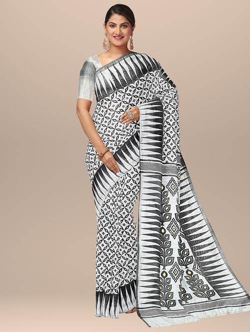 printed handloom saree with blouse - 19328926 - Standard Image - 0