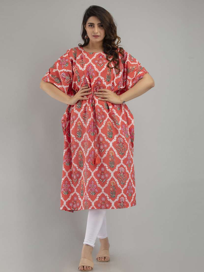 round neck printed kaftan