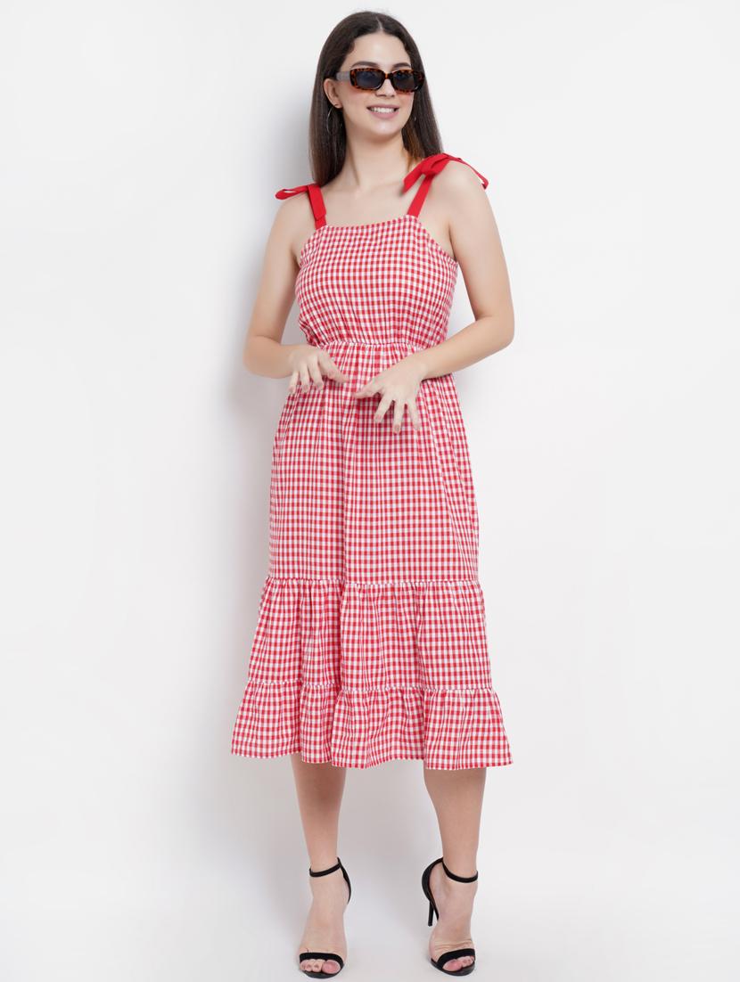red checks fit & flare dress - 19329003 - Zoom Image - 0