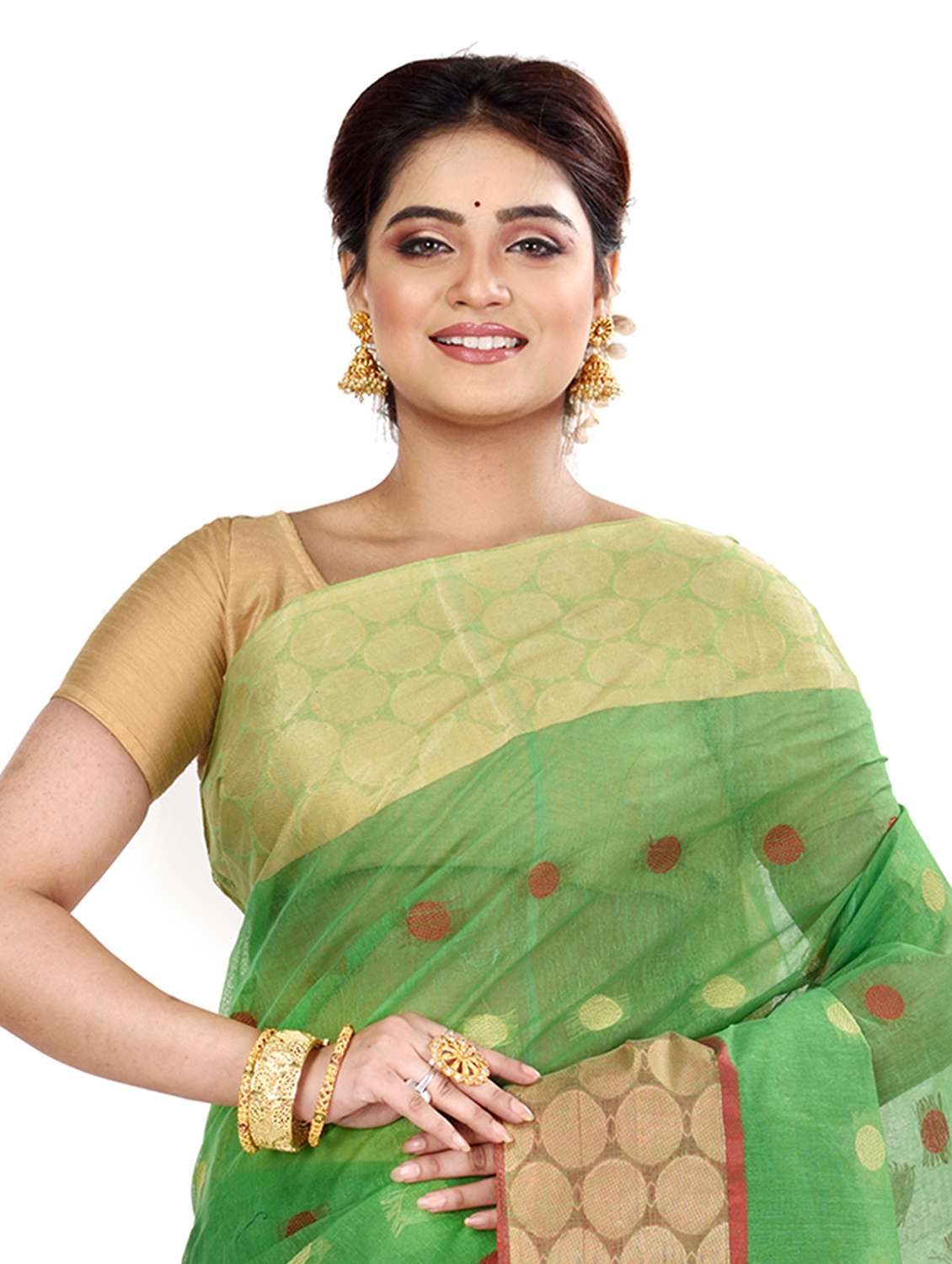 women's polka dots green colored saree - 19329182 - Standard Image - 2