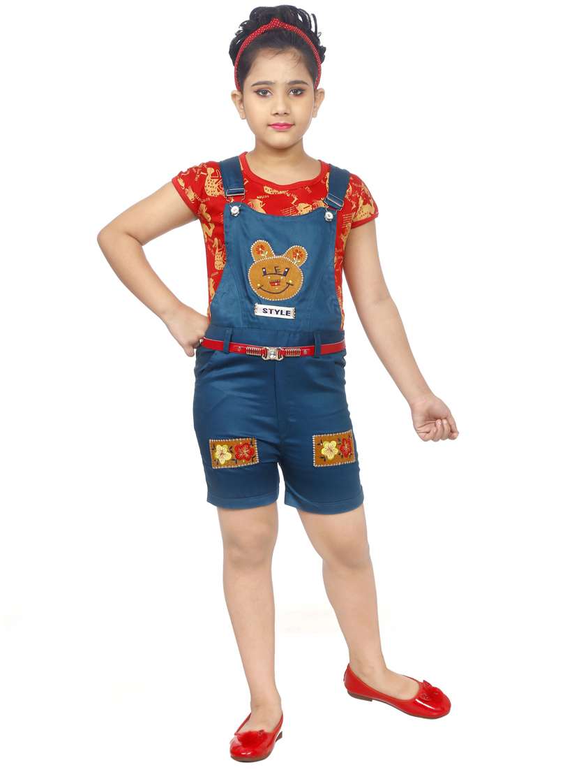 girls printed dungaree