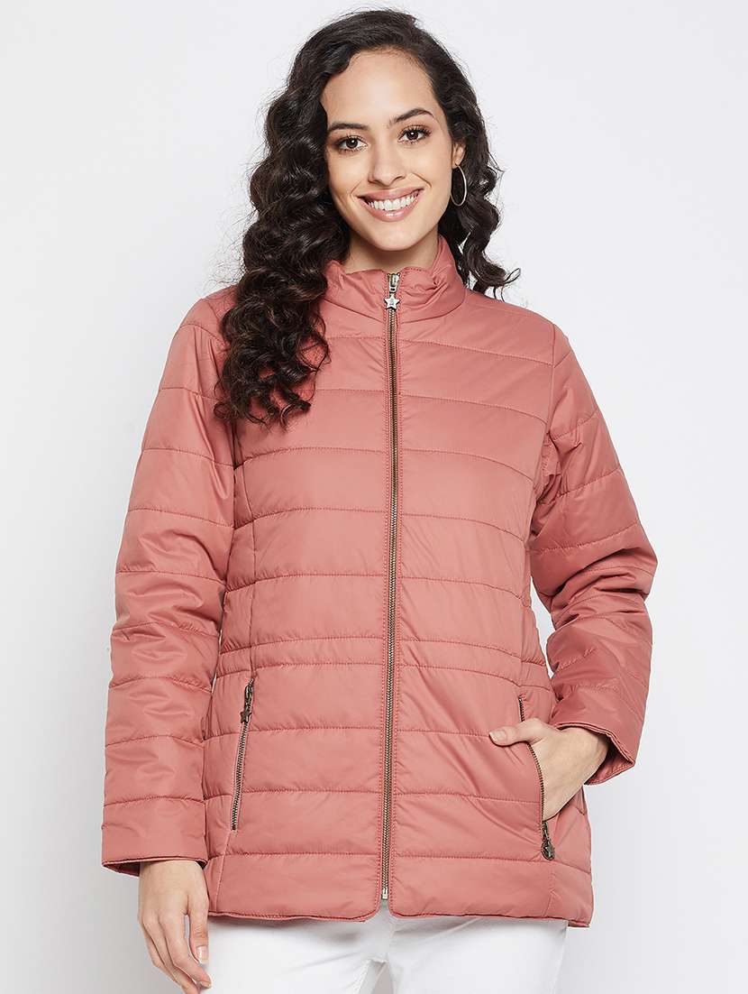 women solid long sleeve quilted jacket 