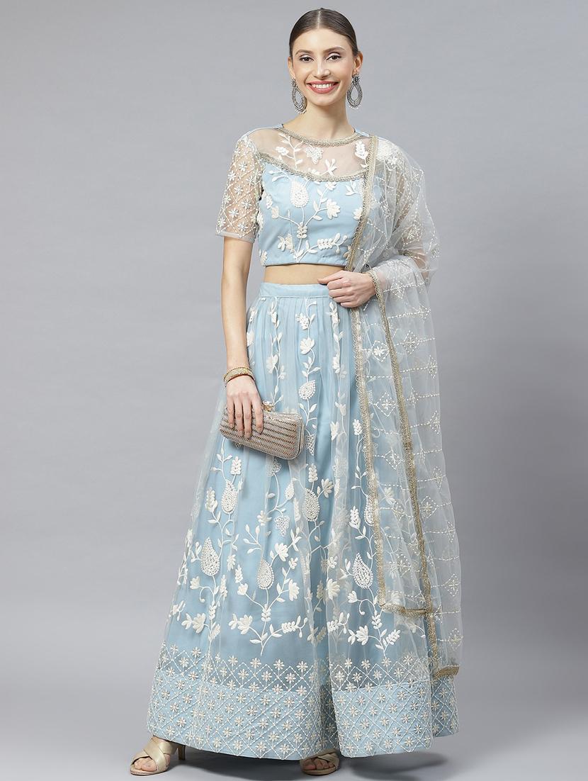 blue net flared lehenga - 19330629 - Zoom Image - 0