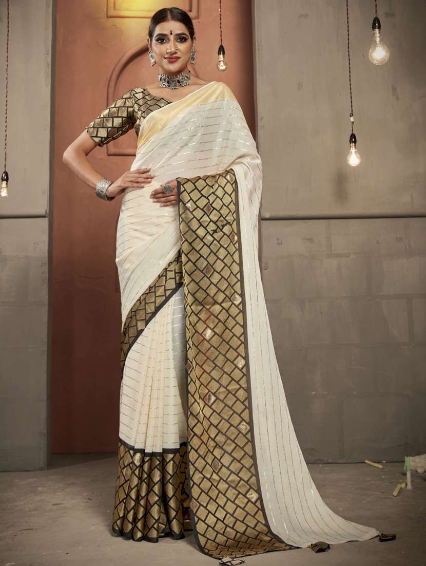 beige stripes saree