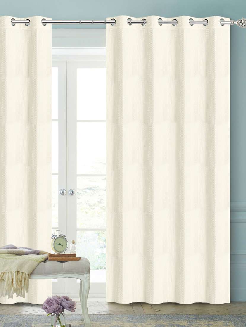 saral home ivory decorative waffle design cotton yarn eyelet door curtains - ( set of 2, 4x7 feet )