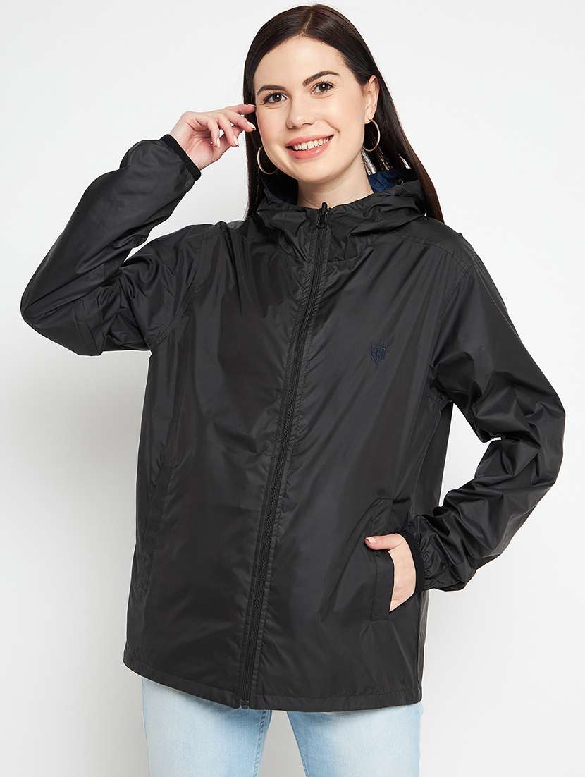 hood neck solid bomber/biker jacket - 19335004 -  Standard Image - 2