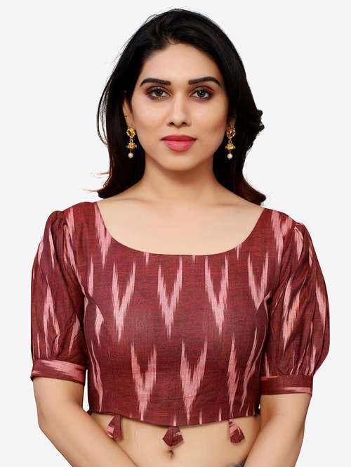 women ikat puff sleeve regular stitched blouse - 19335141 -  Standard Image - 0