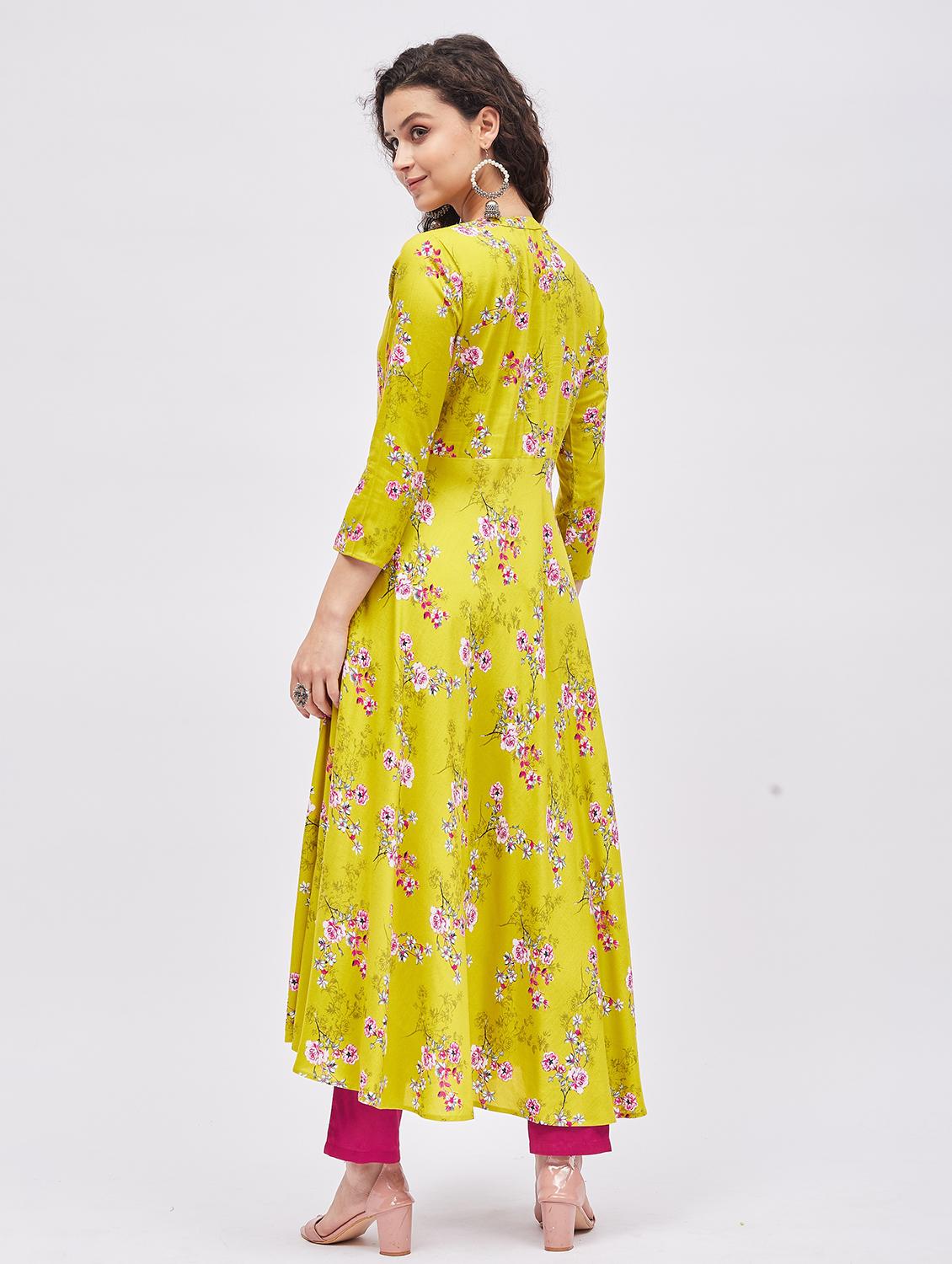 printed rayon flared kurta - 19335367 - Standard Image - 2