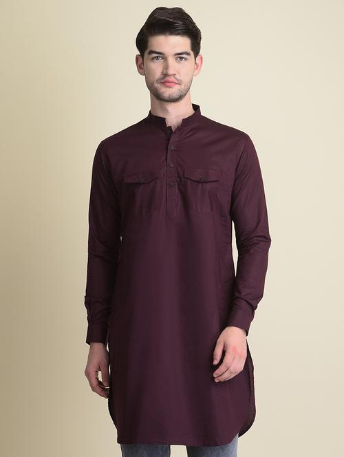 purple solid long kurta - 19336954 - Standard Image - 0
