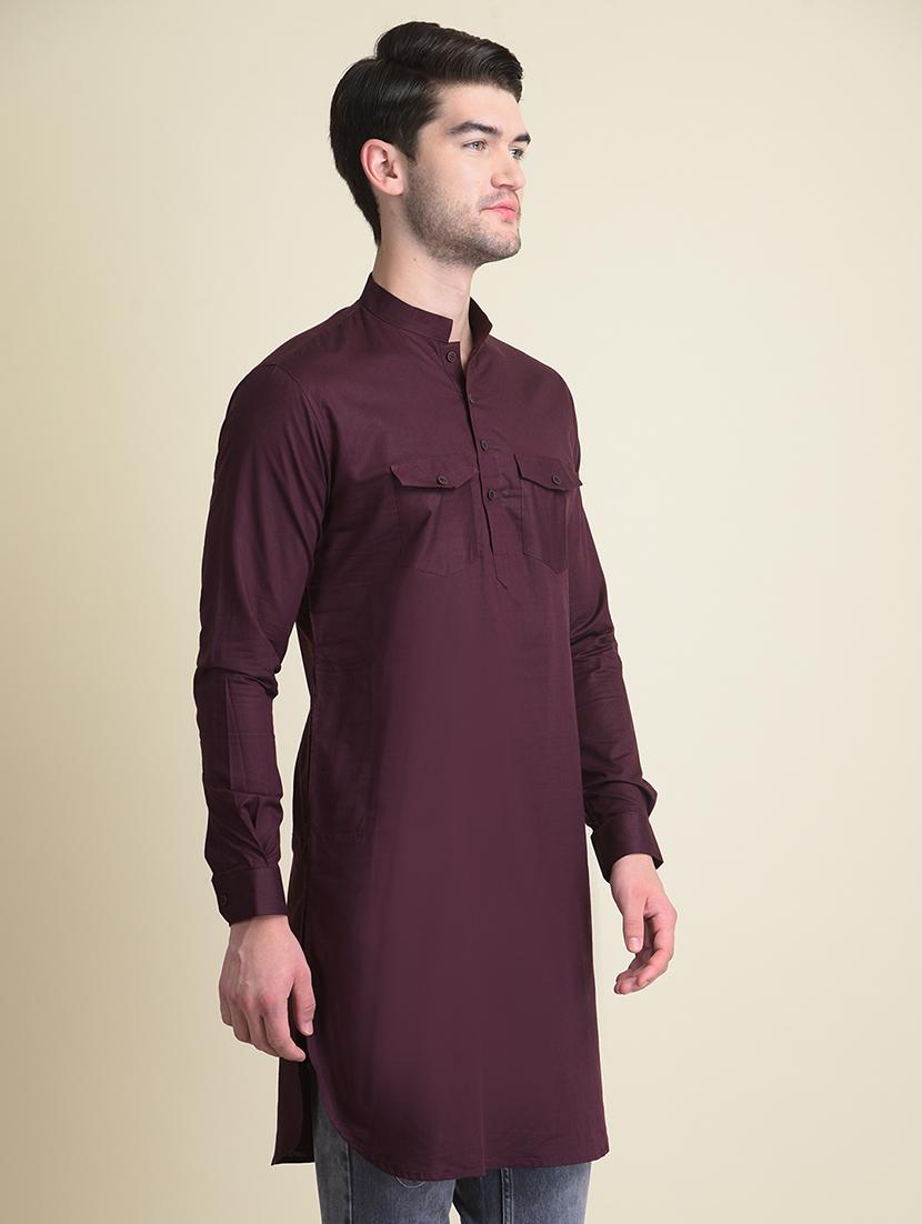 purple solid long kurta - 19336954 - Standard Image - 2