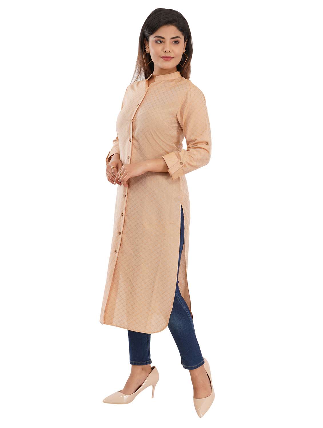 self design cotton front slit kurta - 19336979 -  Standard Image - 2