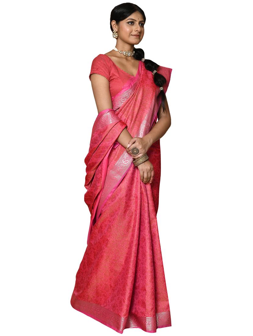 pink silk handloom saree with blouse - 19337183 -  Zoom Image - 0