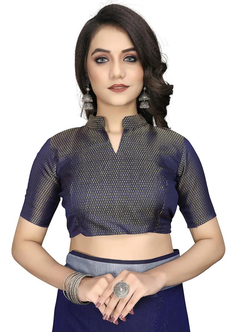 women's bordered navy blue colored saree with blouse - 19337201 - Standard Image - 2