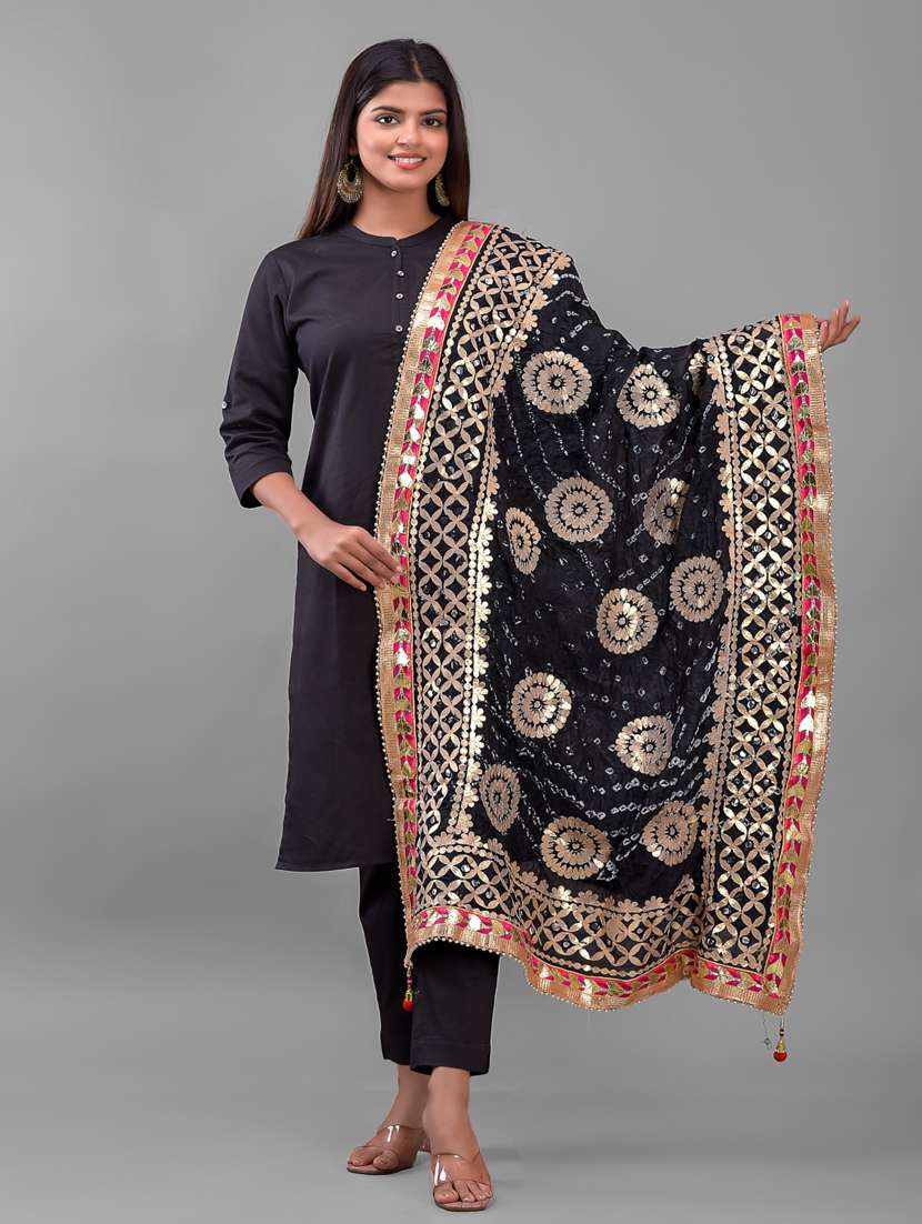 black bandhani gota patti dupatta - 19341933 -  Zoom Image - 0