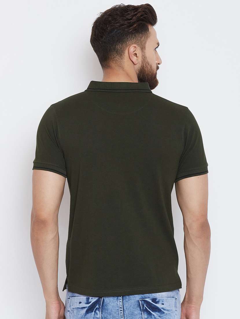 olive solid polo t-shirt - 19343934 - Standard Image - 2