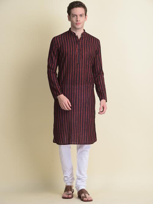 men stripes kurta churidar ethnic wear set - 19344350 - Standard Image - 0