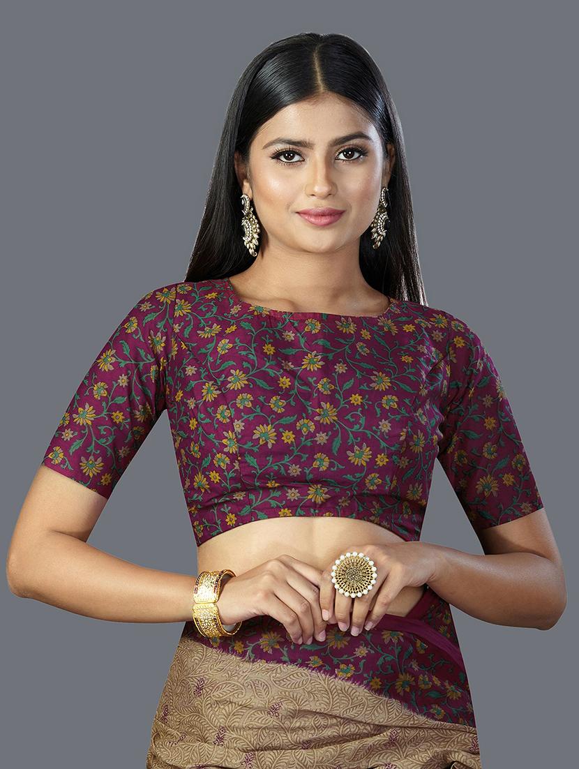 magenta printed saree with blouse - 19345325 - Standard Image - 2