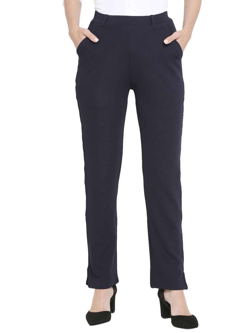 navy blue solid peg trouser