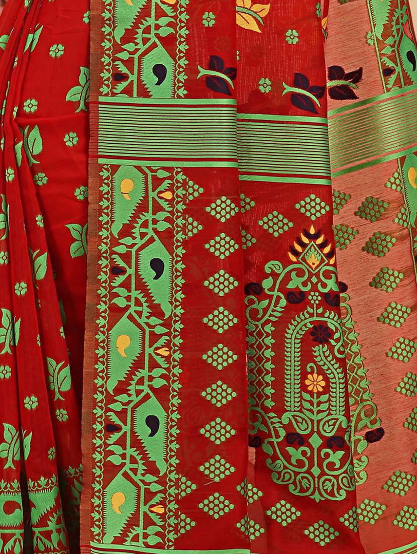 contrast border jamdani saree with blouse - 19349333 - Standard Image - 2
