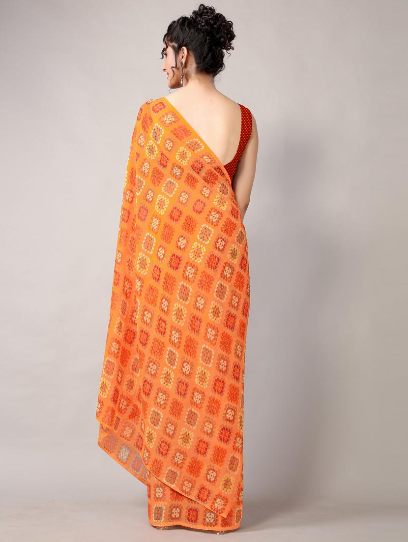 orange printed saree with blouse - 19349510 - Standard Image - 2