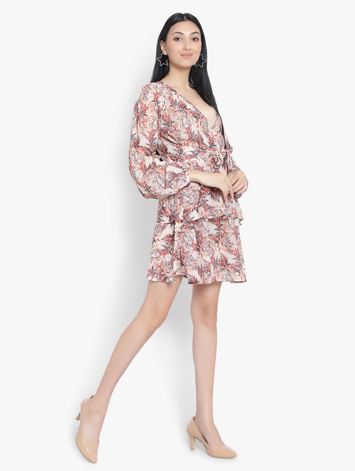 women's tiered dress leaf print dress - 19349781 - Standard Image - 2