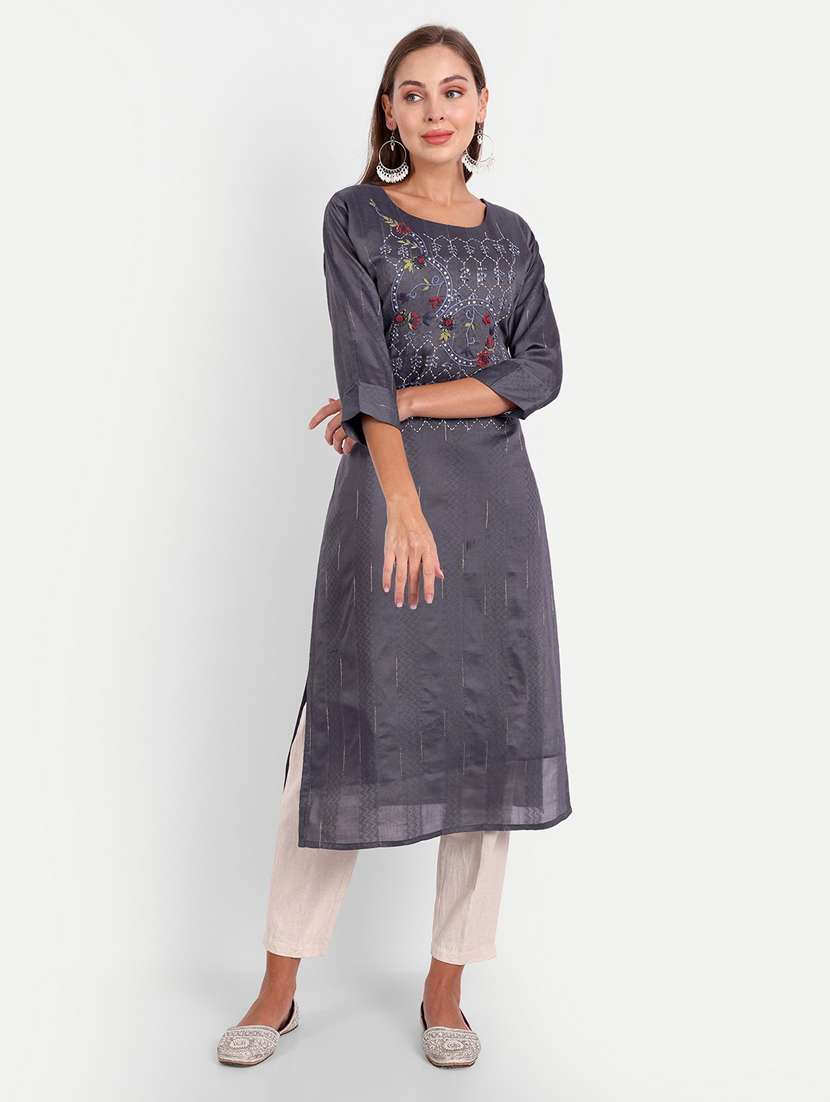grey embroidered straight kurta