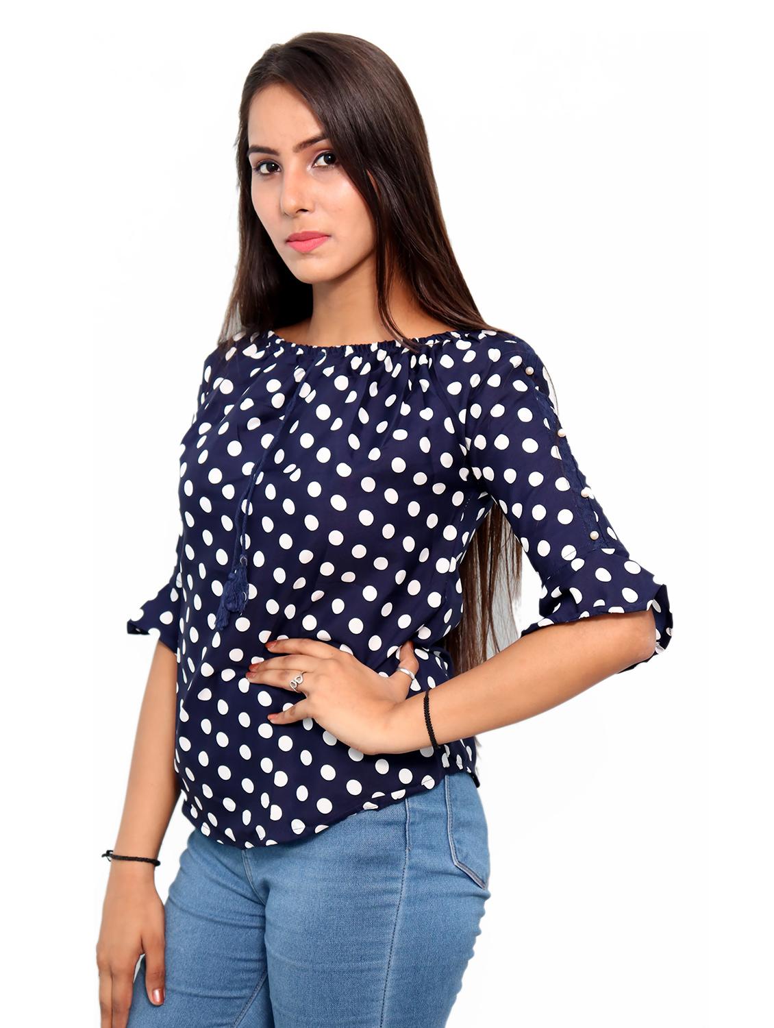 women's blouson round neck top - 19350511 - Standard Image - 2