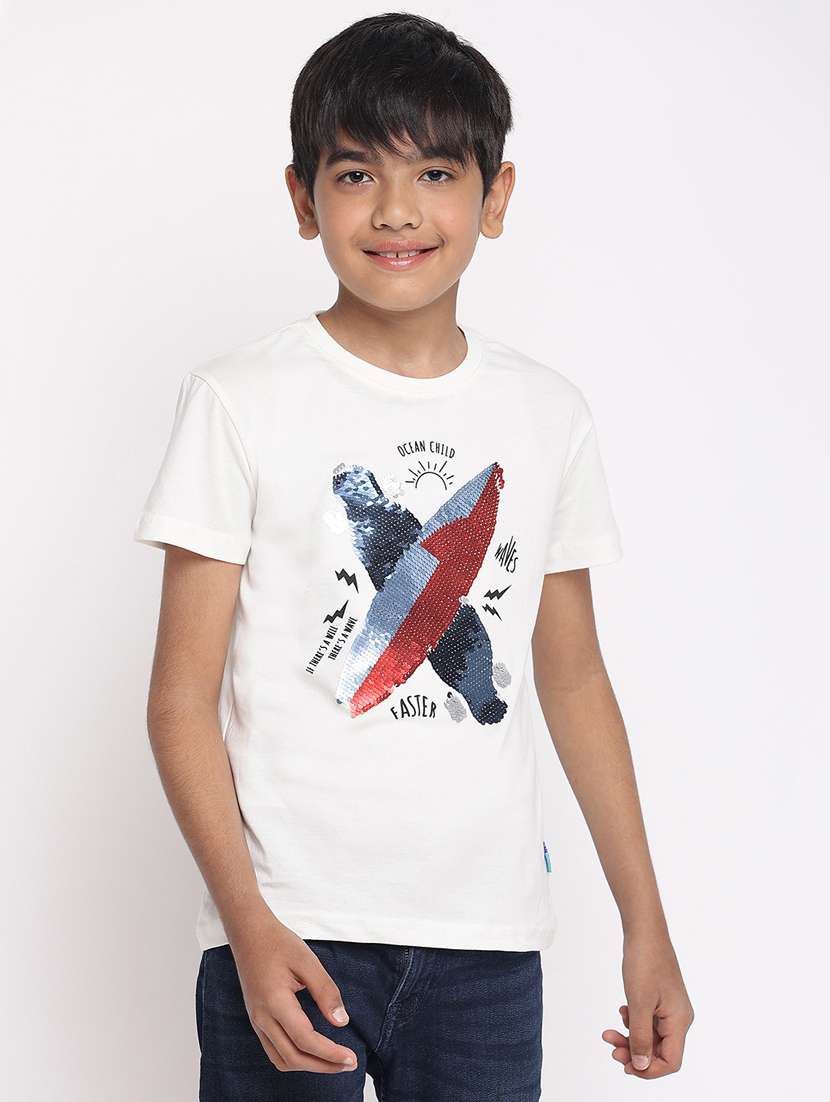 boys round neck front print t-shirt