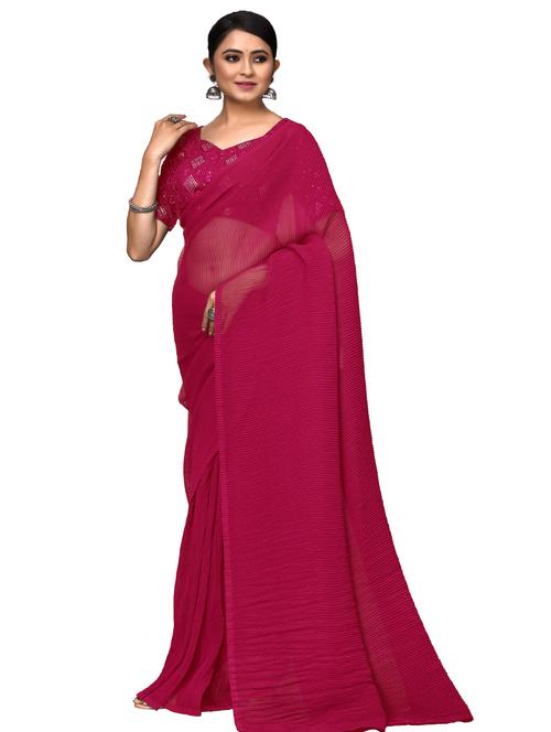 women's solid red colored saree with blouse - 19353365 - Standard Image - 0