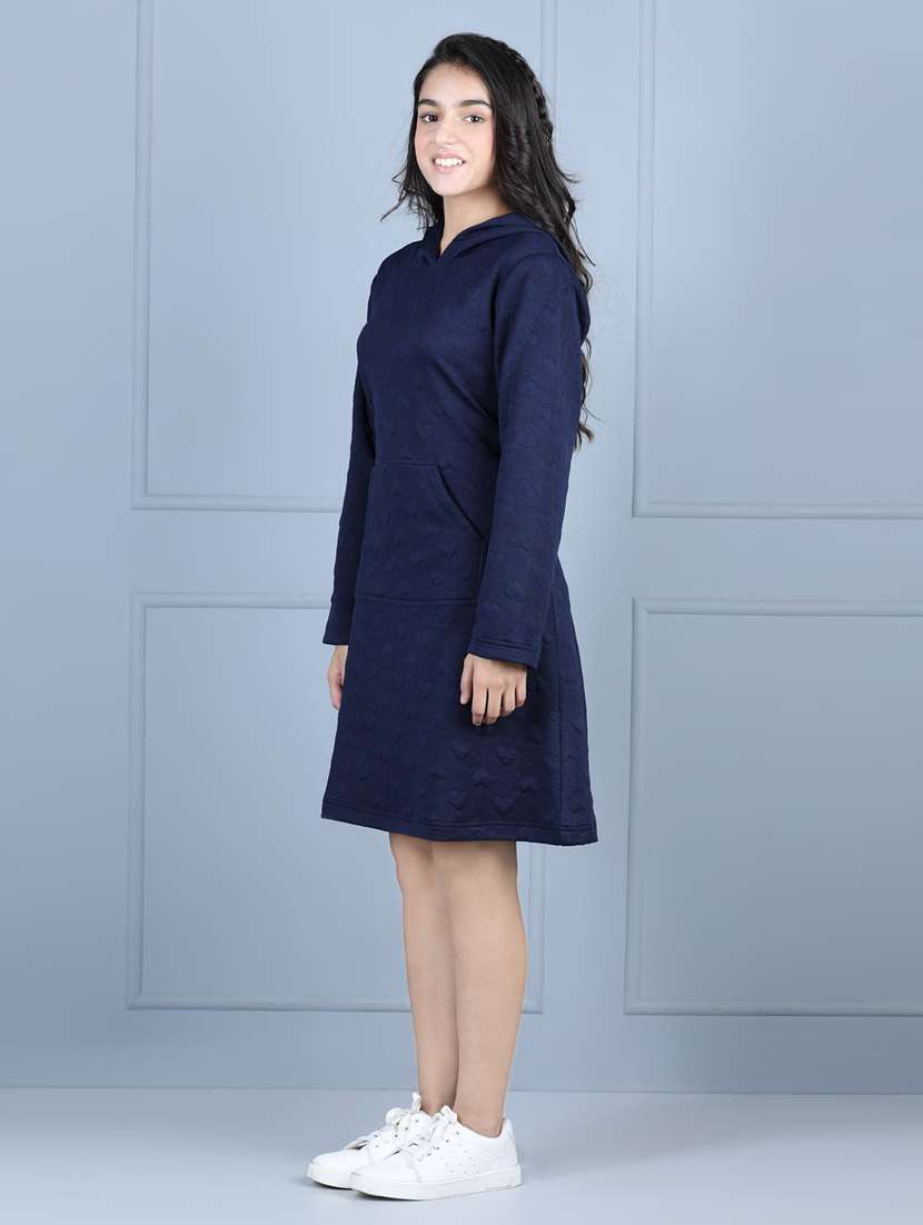 girls hooded long sleeves frock - 19370743 - Standard Image - 2