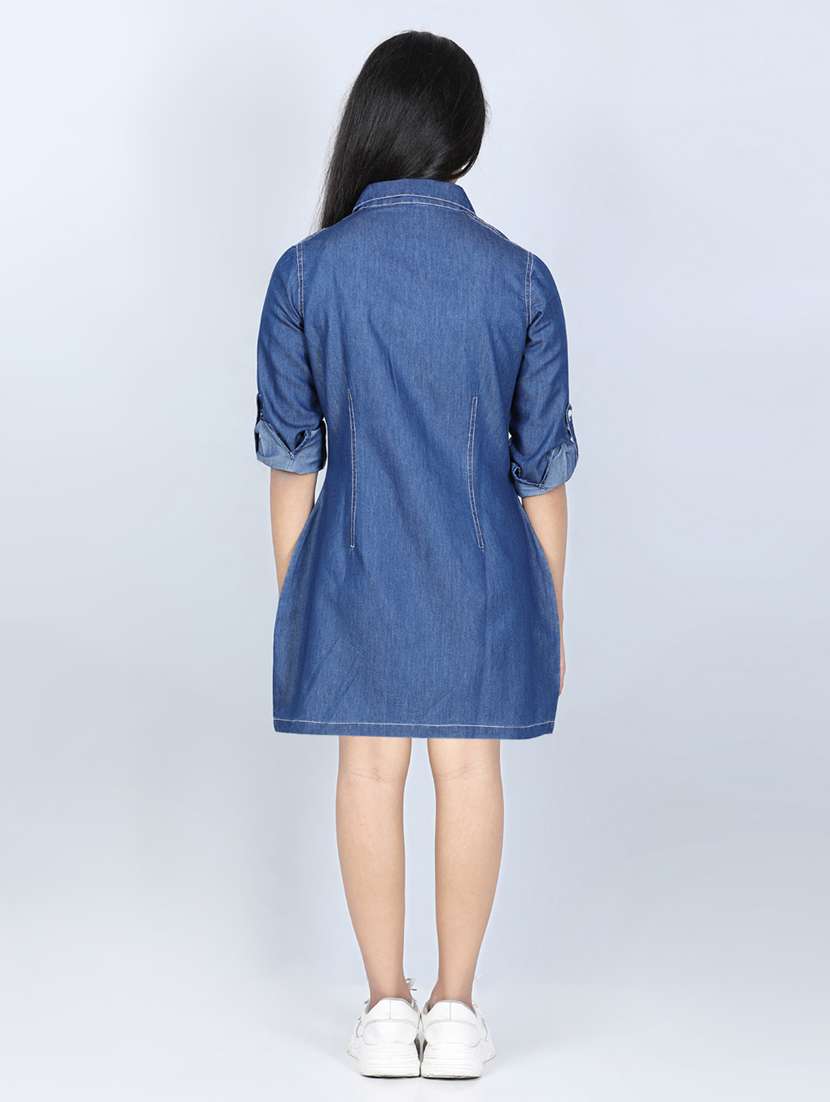 girls lapel neck roll up sleeves frock - 19370752 -  Standard Image - 2