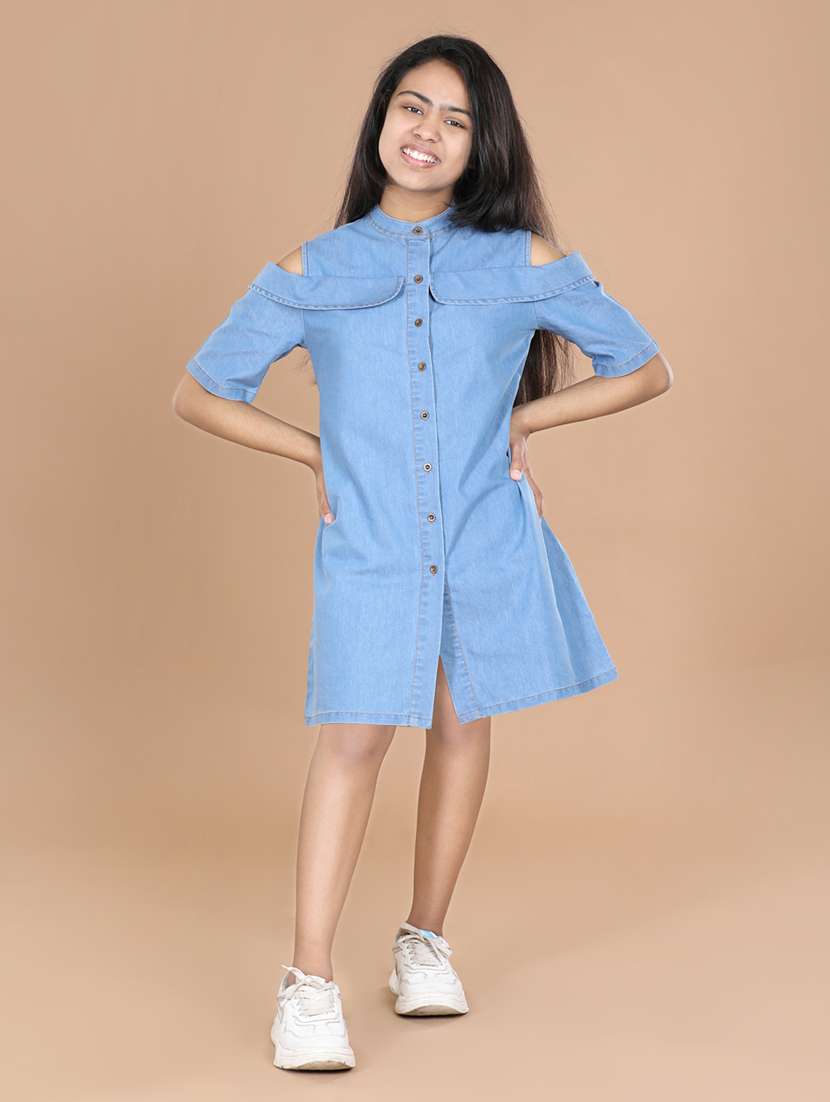 girls mandarin collar cold shoulder frock