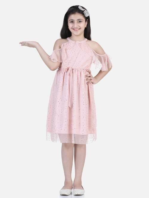 girls halter neck cold shoulder frock - 19370790 -  Standard Image - 0