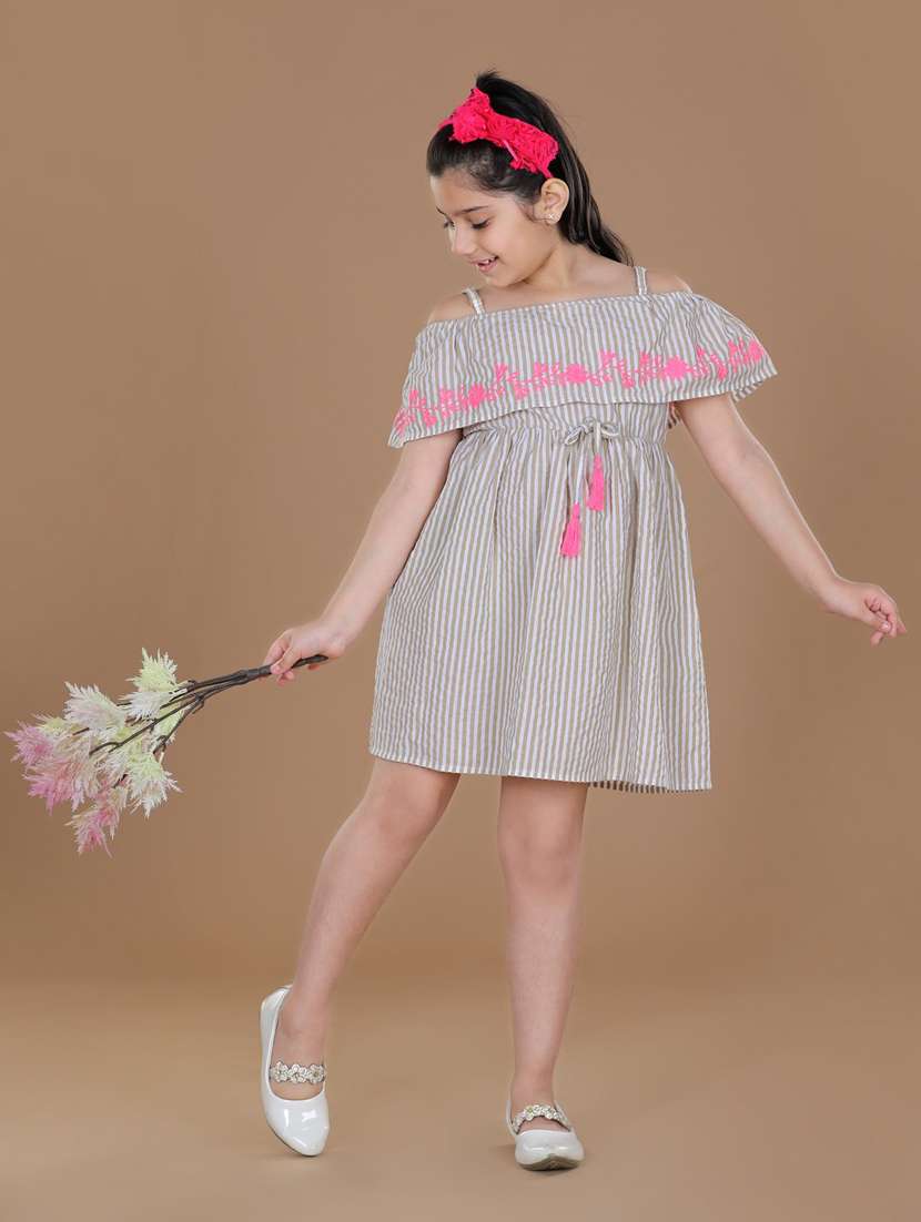 beige striped cotton frock - 19370791 -  Standard Image - 2