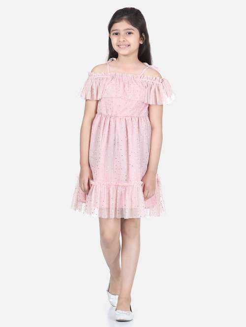 Girls Shoulder Strap Cold Shoulder Frock