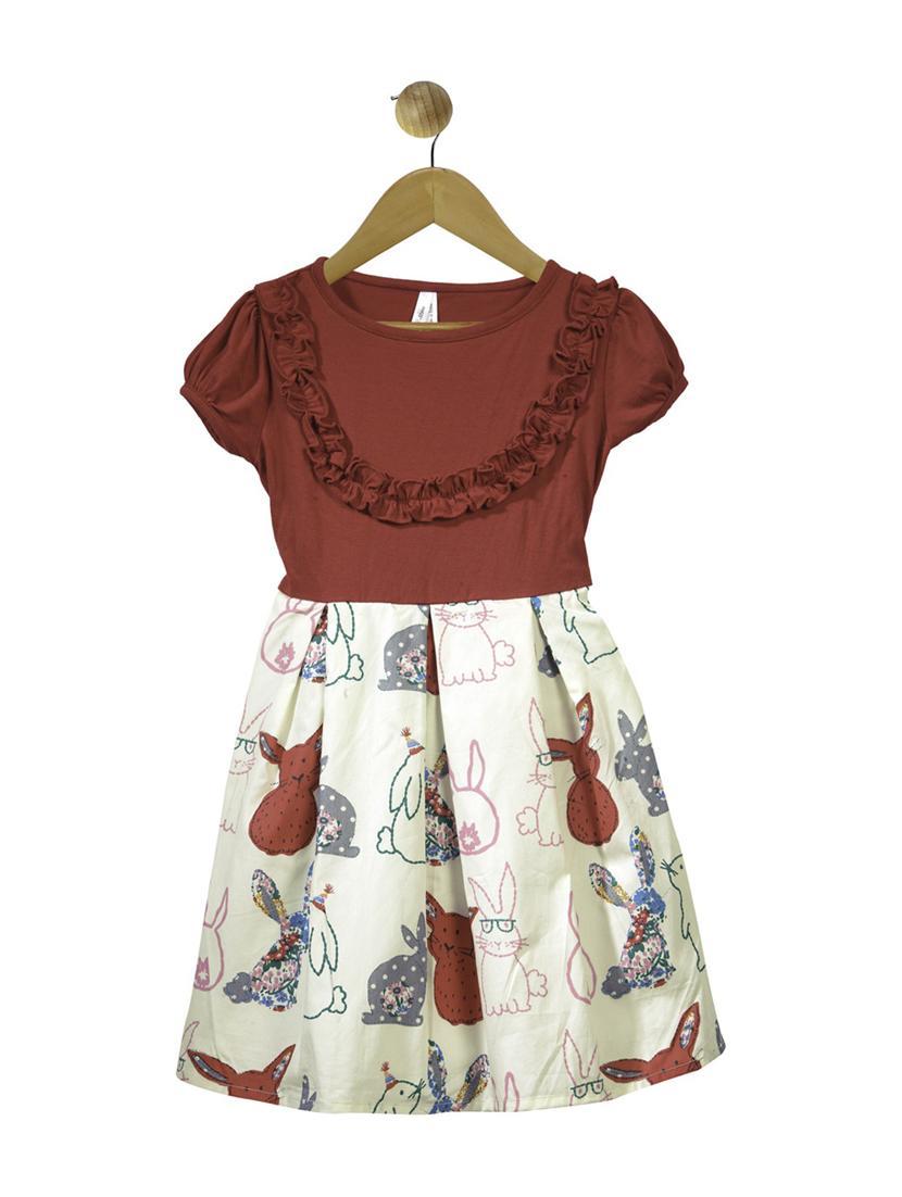 girls round neck cap sleeve frock