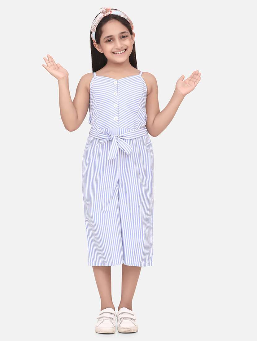 blue cotton blend jumpsuit 