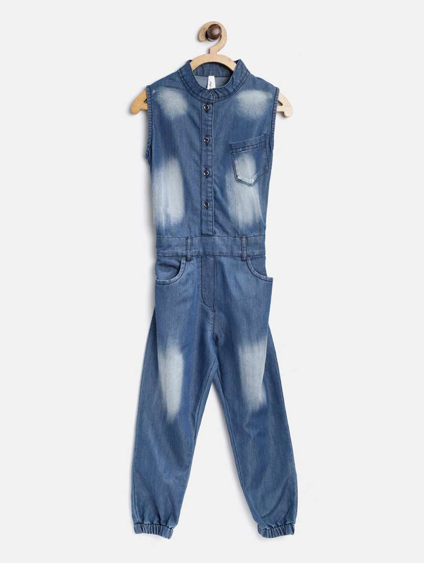 blue denim full length jumpsuit 